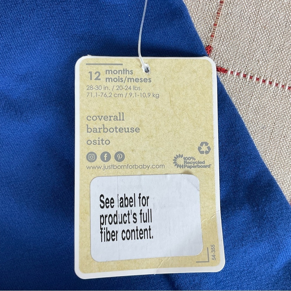 Just Born Baby Boy Organic Cotton One Piece Coverall Jumper 12 months New - Picture 8 of 8